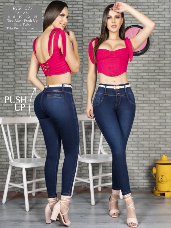 Colombian Butt Lift Jeans Tiro Alto Black Push Up Levanta Cola