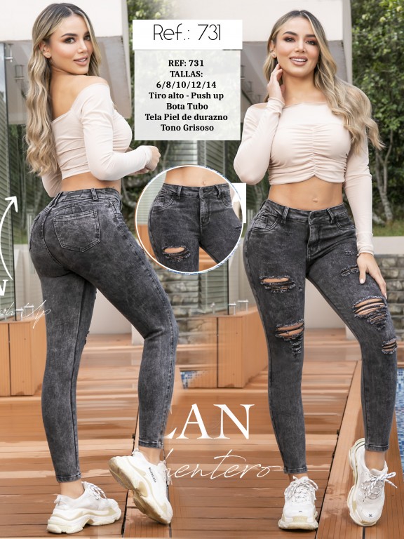 Comprar Pantalón para dama Jean Colombiano Levanta Cola Marca Zaika Pretina  Ancha online